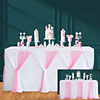 HBBMAGIC Rosa Falda de Mesa de Tul Faldas de Mesa Hechas a Mano para Fiesta- Baby Shower- Boda- cumpleaños- Barra de…